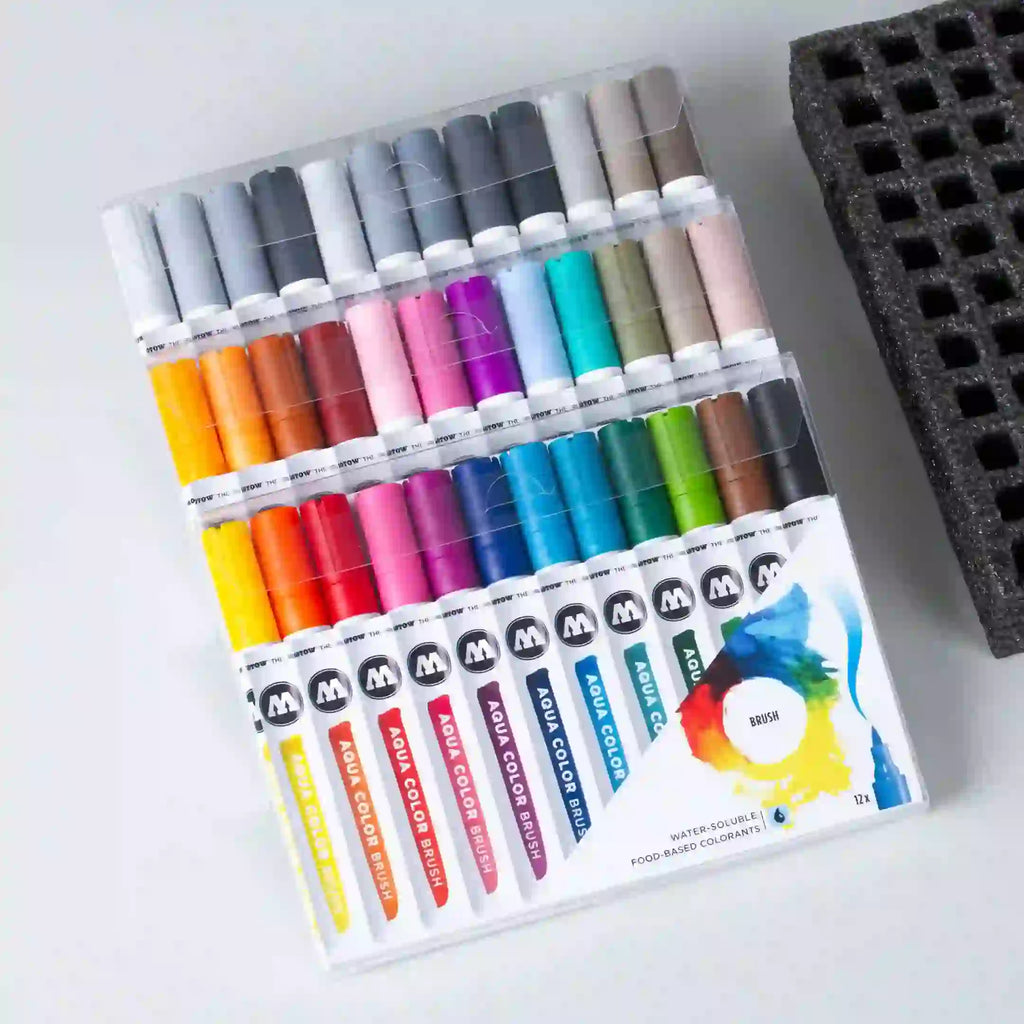 Molotow AQUA COLOR BRUSH Marker Set Grijs 12 Stuks - Brushmarker