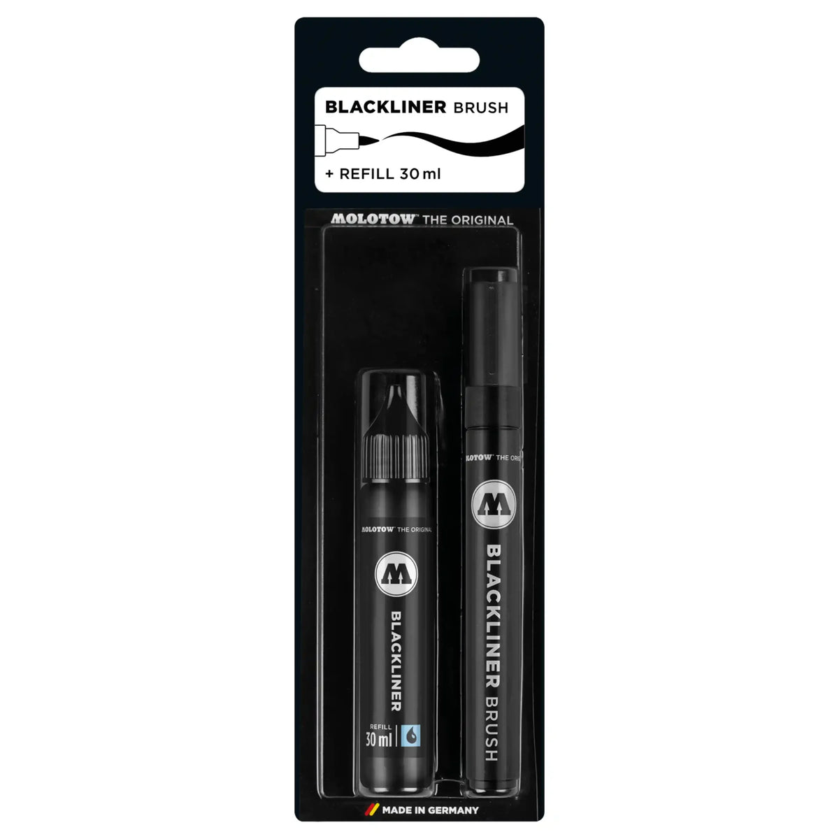 Molotow Blackliner Brushmarker Zwart + Navulinkt 30 ml Set