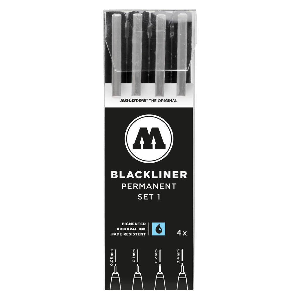 Molotow Blackliner Fineliner Zwart Set 1 4 Stuks - 0,05, 0,1, 0,2 en 0,4