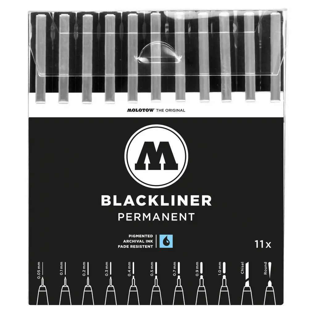 Molotow Blackliner Fineliner Zwart Set 11 Stuks