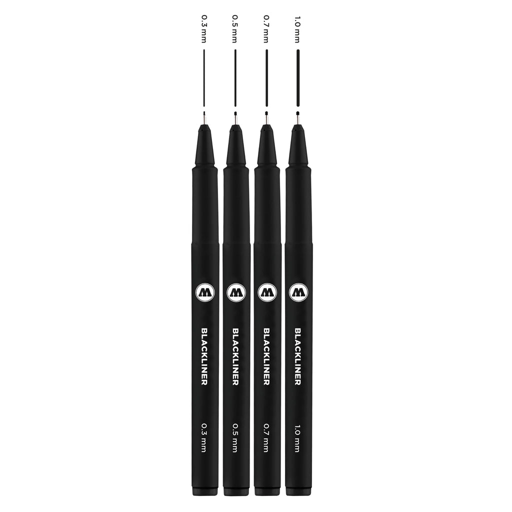 Molotow Blackliner Fineliner Zwart Set 2 4 Stuks - 0,3, 0,5, 0,7 en 1,0