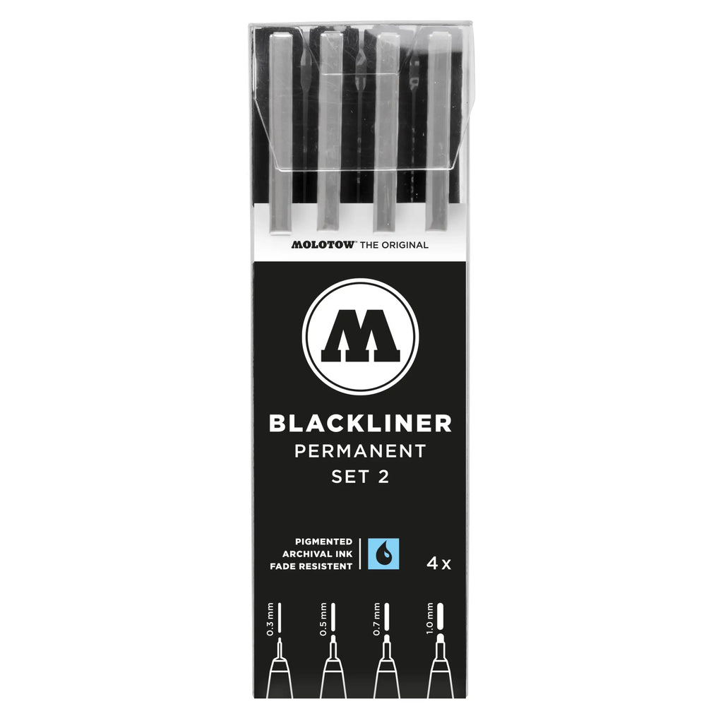Molotow Blackliner Fineliner Zwart Set 2 4 Stuks - 0,3, 0,5, 0,7 en 1,0
