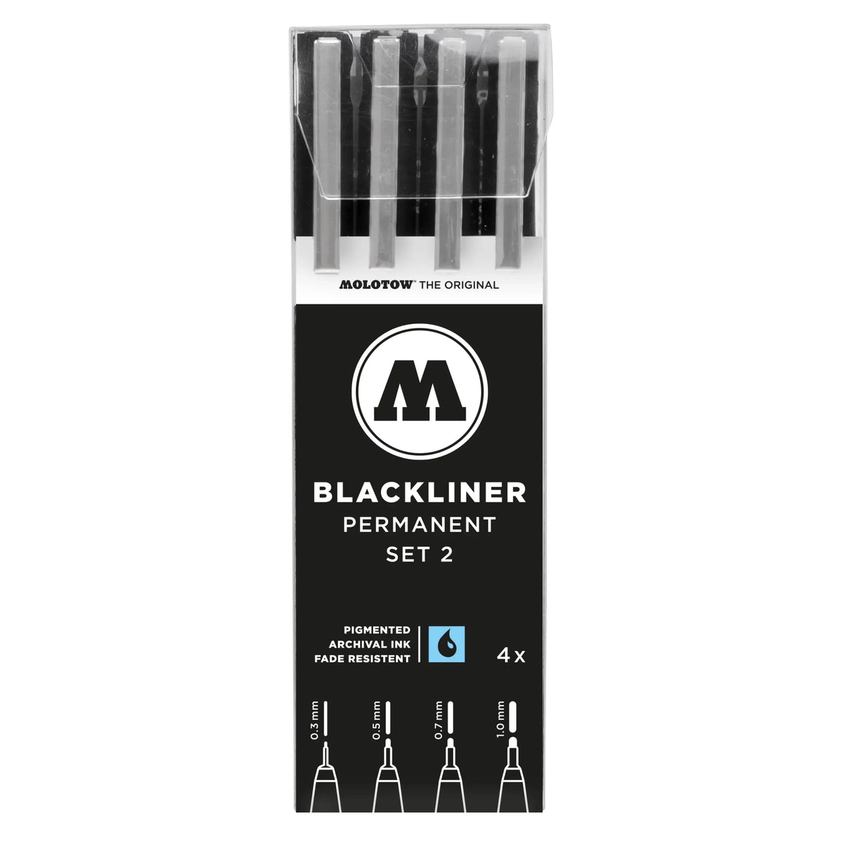 Molotow Blackliner Fineliner Zwart Set 2 4 Stuks - 0,3, 0,5, 0,7 en 1,0