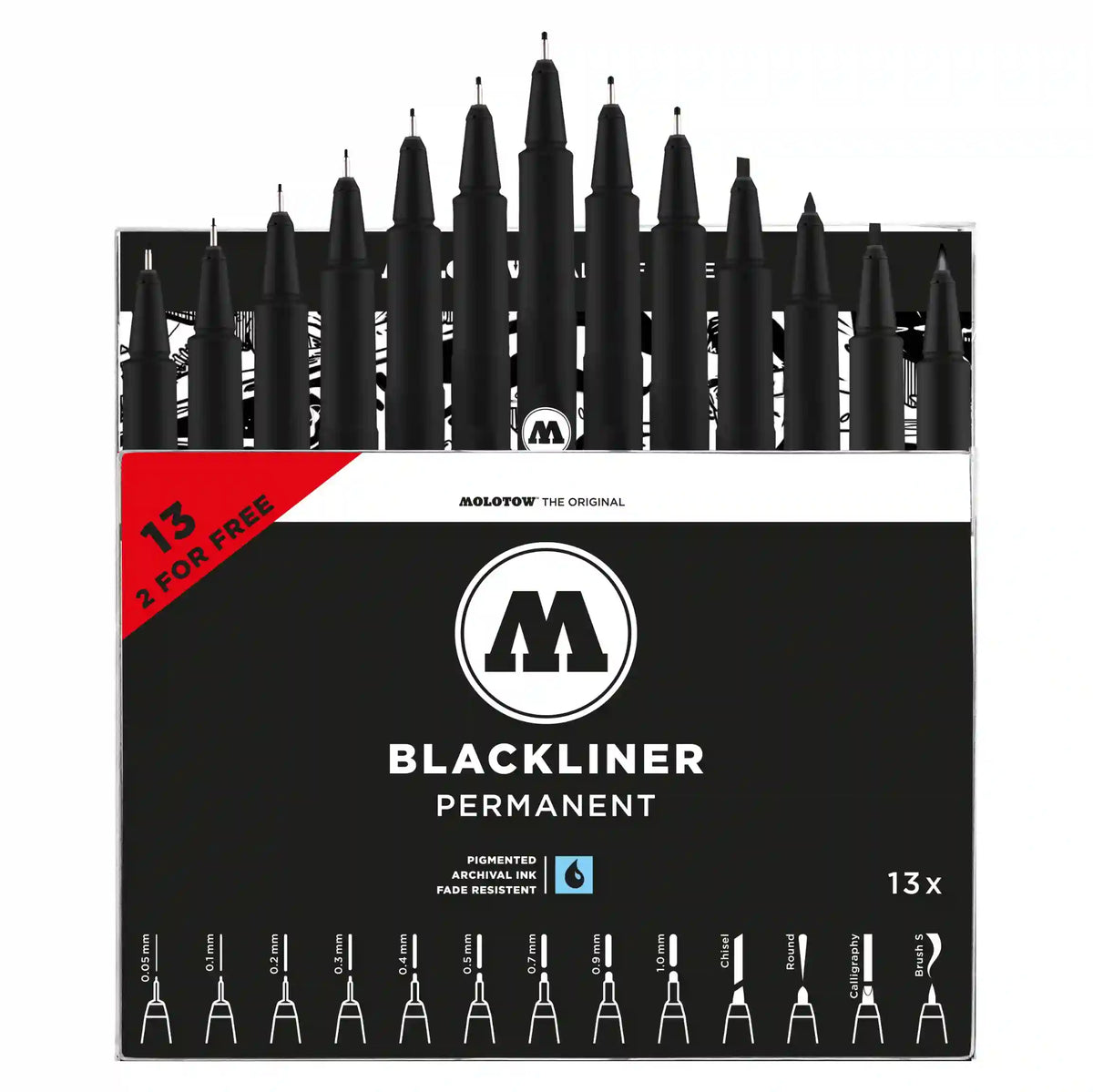Molotow Blackliner Fineliner Zwart Set Compleet 13 Stuks