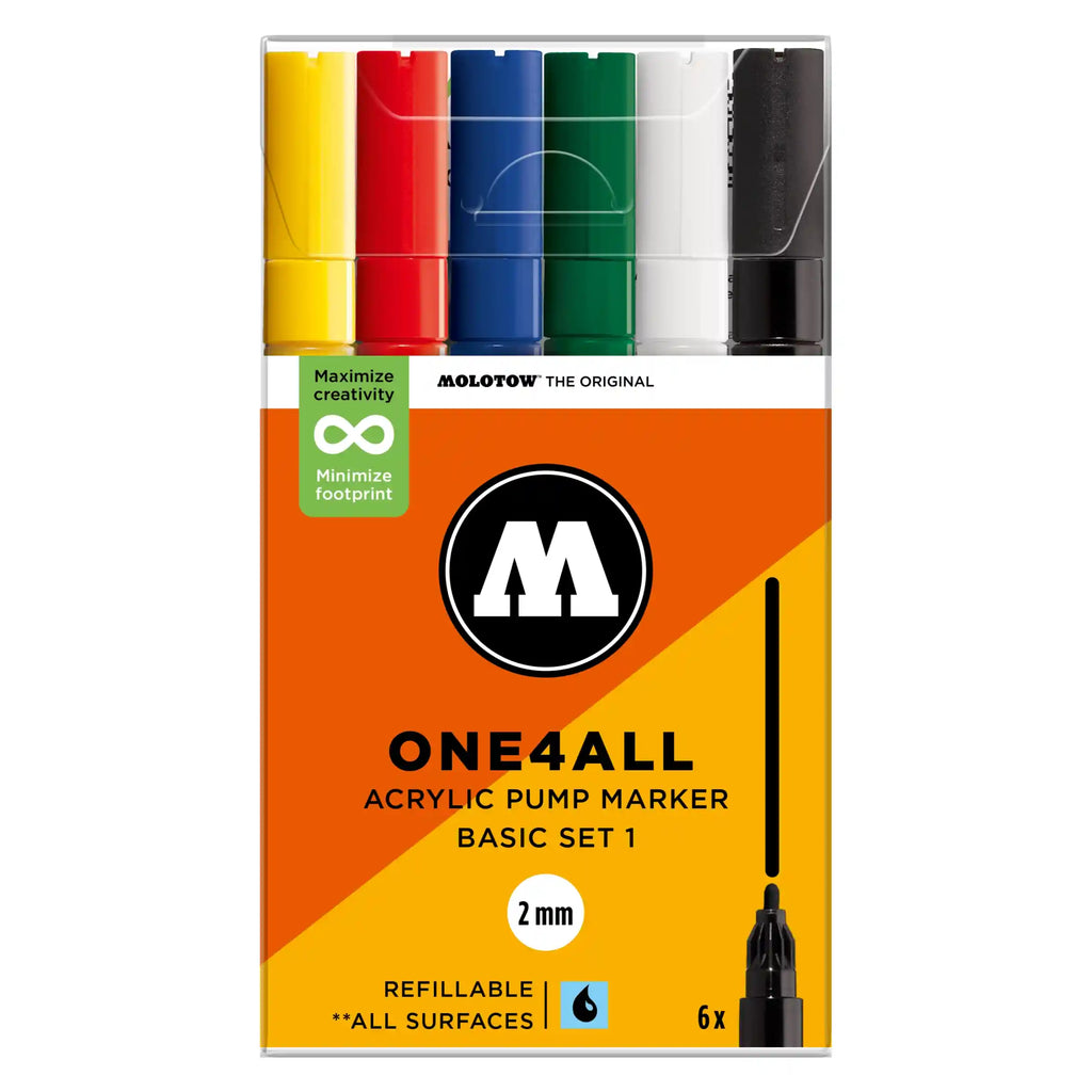 Molotow ONE4ALL 127HS Verfstift Set Basis 6 Stuks - Acrylmarker 2 mm