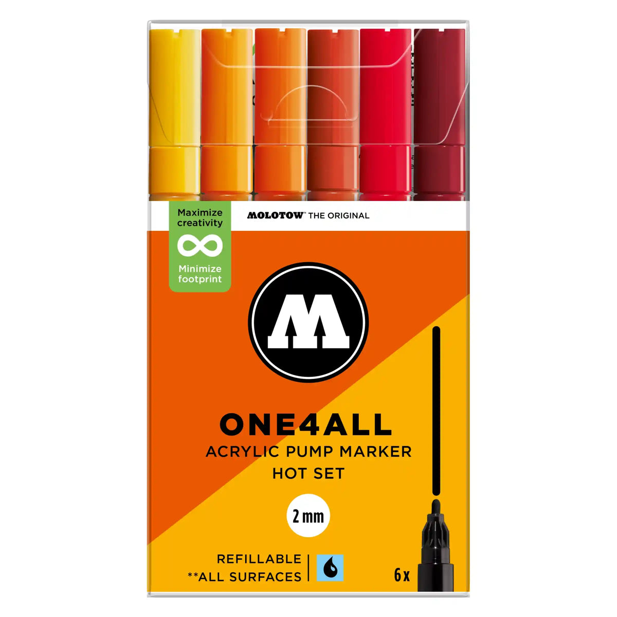 Molotow ONE4ALL 127HS Verfstift Set Hot 6 Stuks - Acrylmarker 2 mm