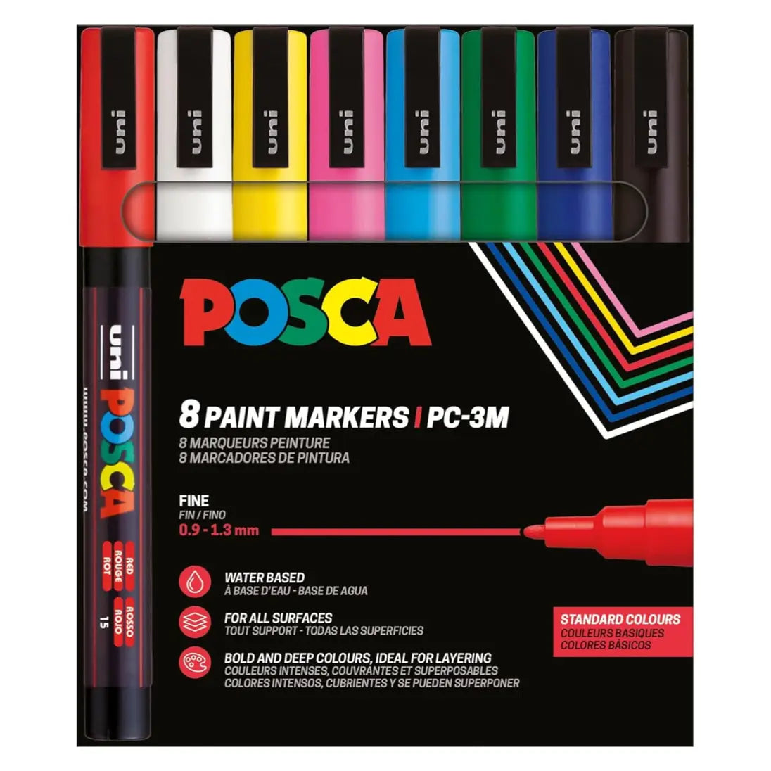 Posca PC-3M Verfstift Set Standaard Kleuren 8 Stuks - Acrylmarker Fijn