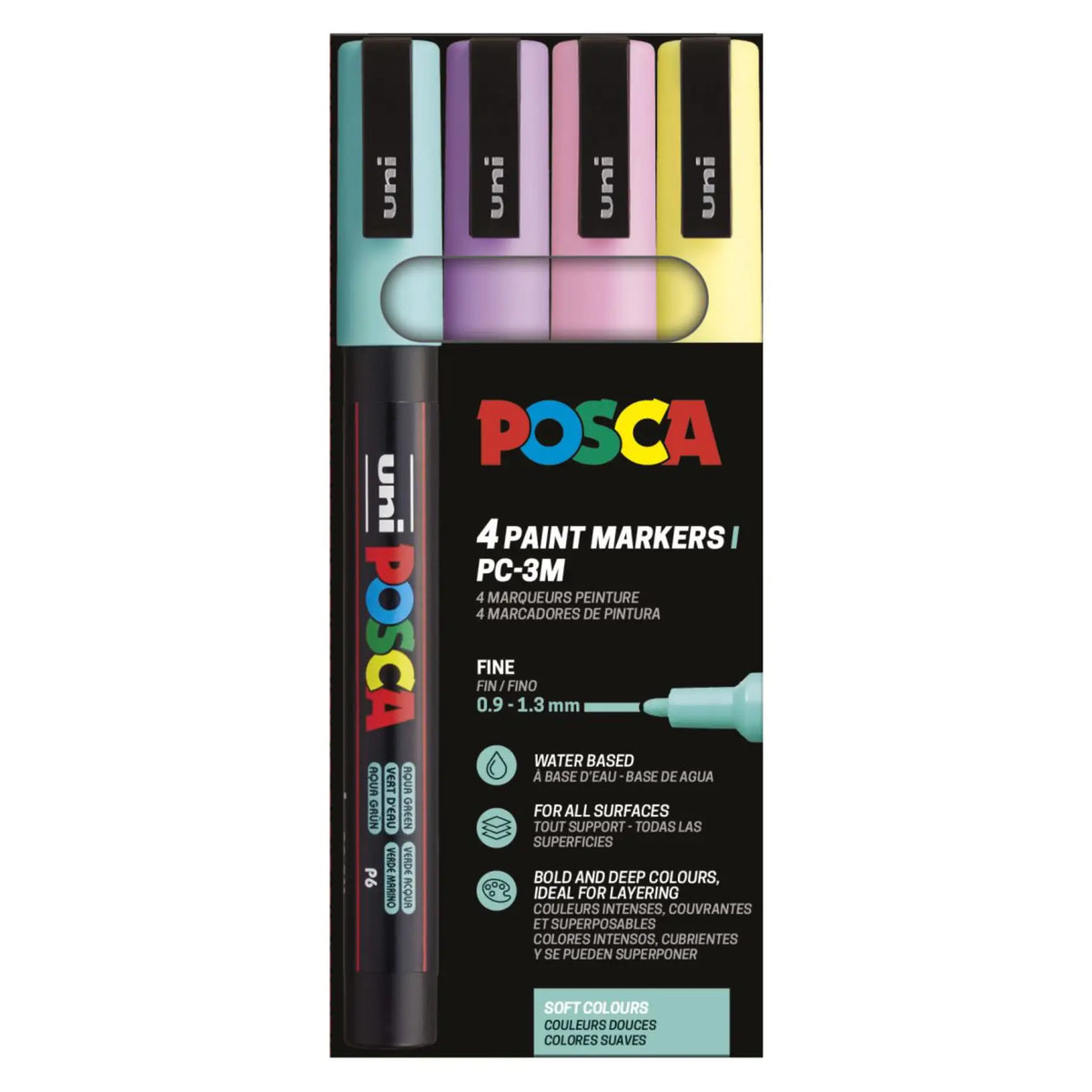 Posca PC-3M Verfstift Set Zachte Kleuren 4 Stuks - Acrylmarker Fijn