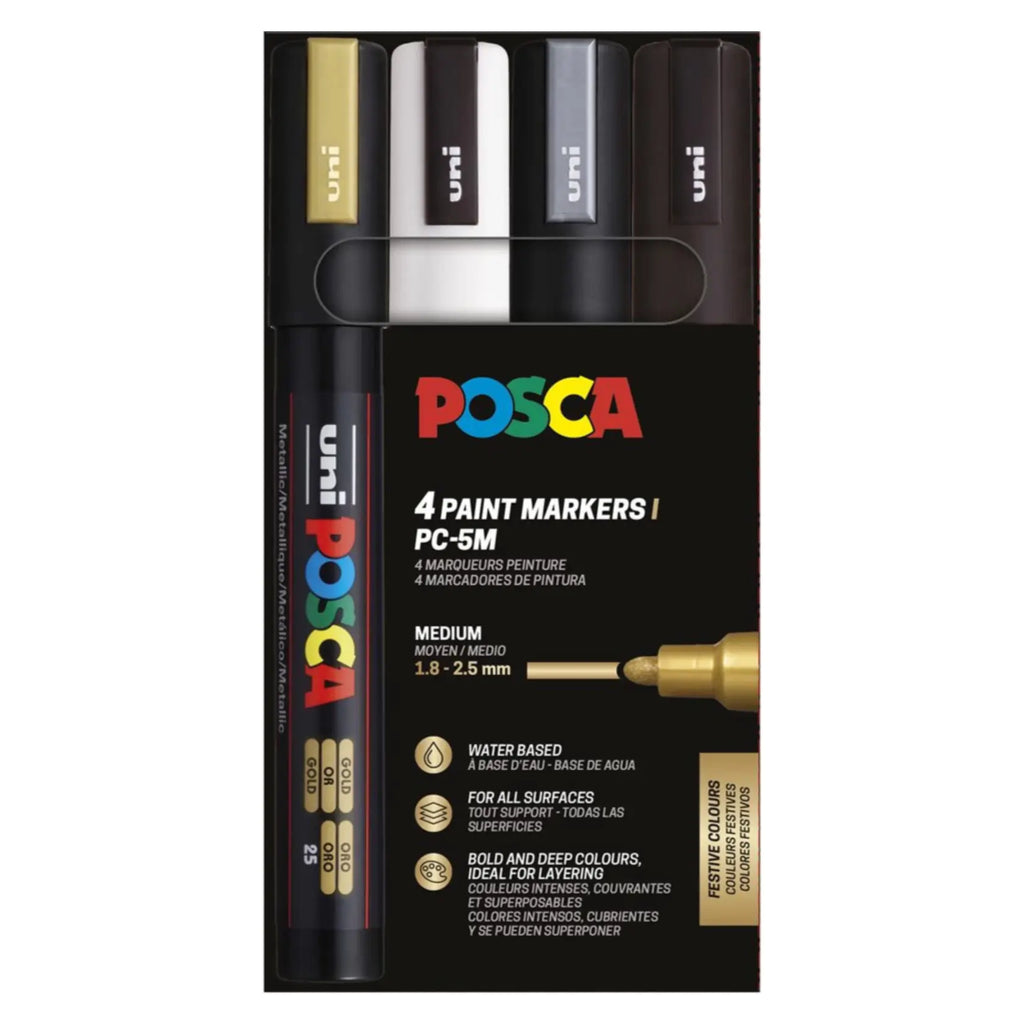 Posca PC-5M Verfstift Set Feestelijke Kleuren 4 Stuks - Acrylmarker Medium