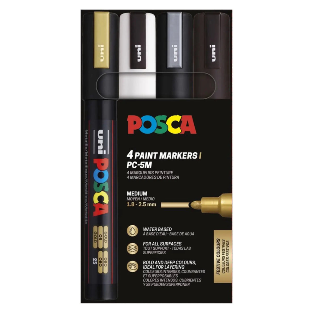 Posca PC-5M Verfstift Set Feestelijke Kleuren 4 Stuks - Acrylmarker Medium