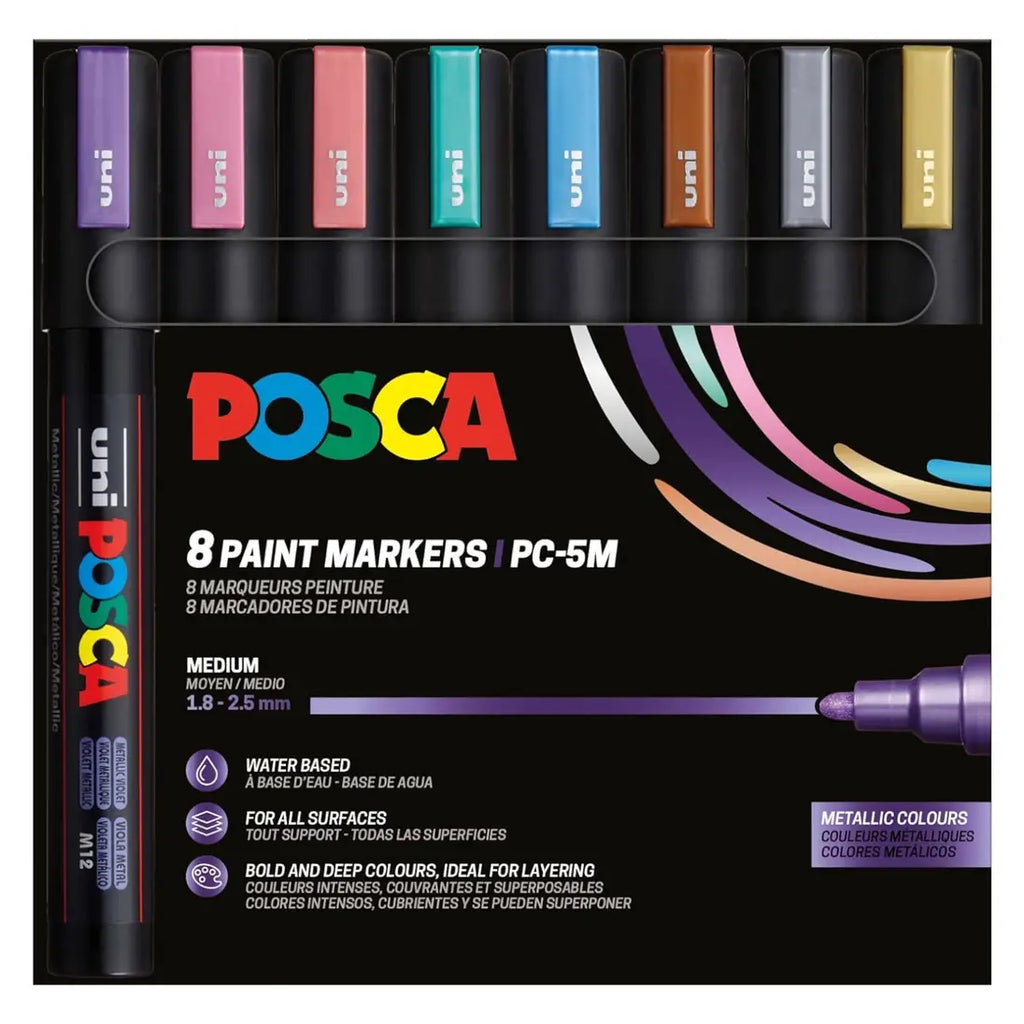 Posca PC-5M Verfstift Set Metallic Kleuren 8 Stuks - Acrylmarker Medium