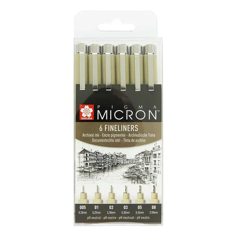 Sakura Pigma Micron Fineliner Set Zwart 6 Stuks