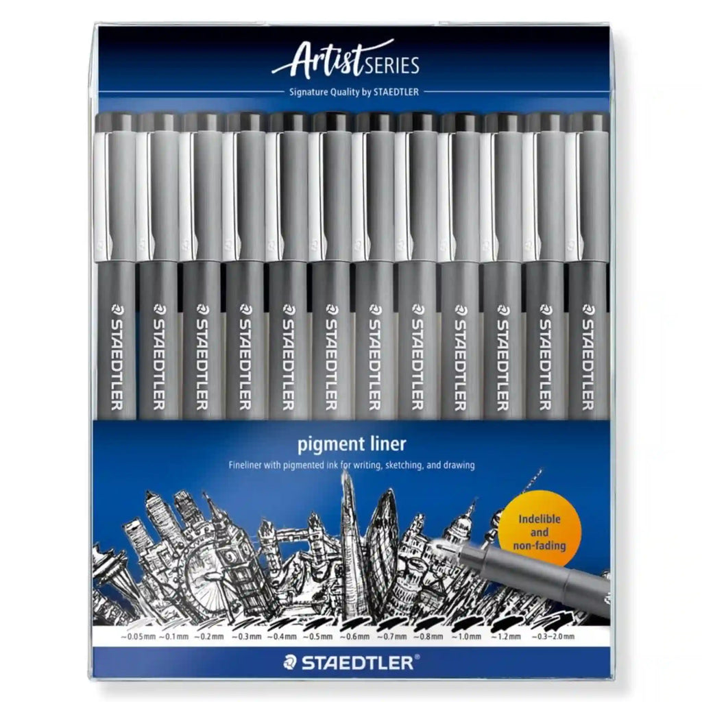 Staedtler Pigment Liner Fineliner Set Zwart 12 Stuks